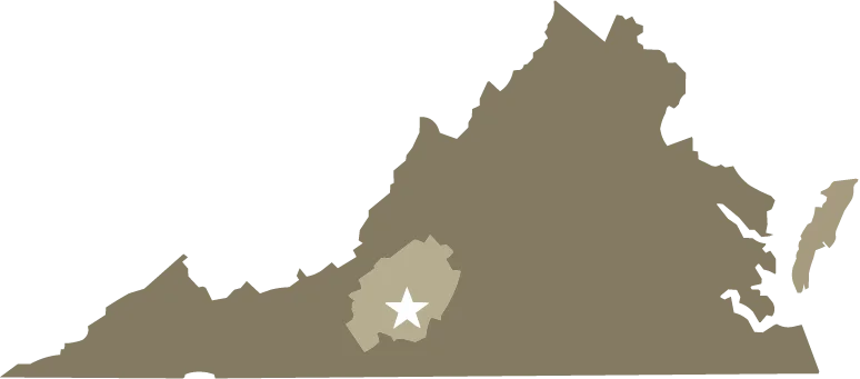 Virginia service area map highlighting the Roanoke region